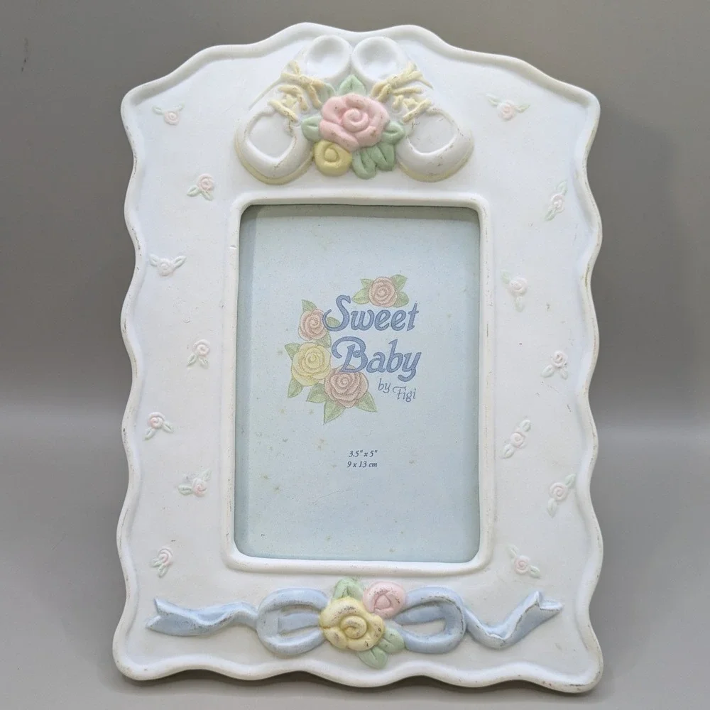 VTG Figi Graphics Sweet Baby Picture Frame 3D Pastel Rose Bow Nursery 3.5x5